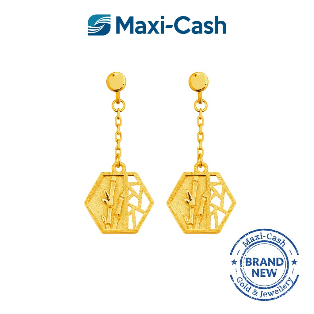 Oriental Bloom (Bamboo) Earrings in 999 Gold