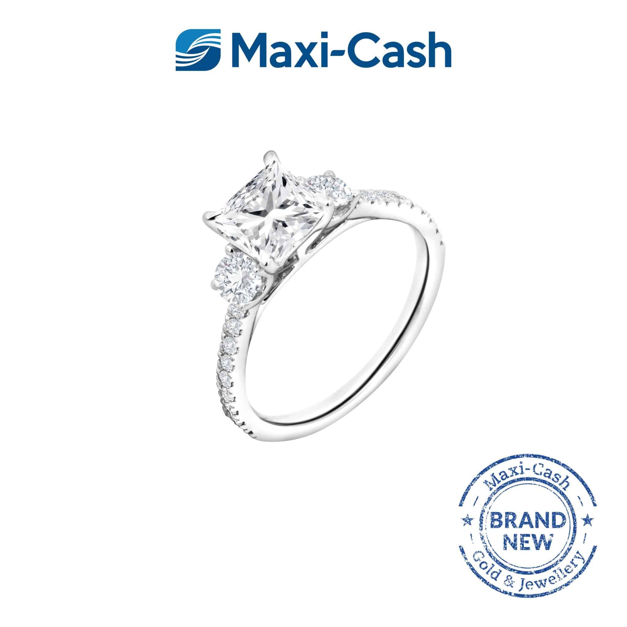 True Carat Diamond Nuevo Princess Trilogy Ring in 18K White Gold