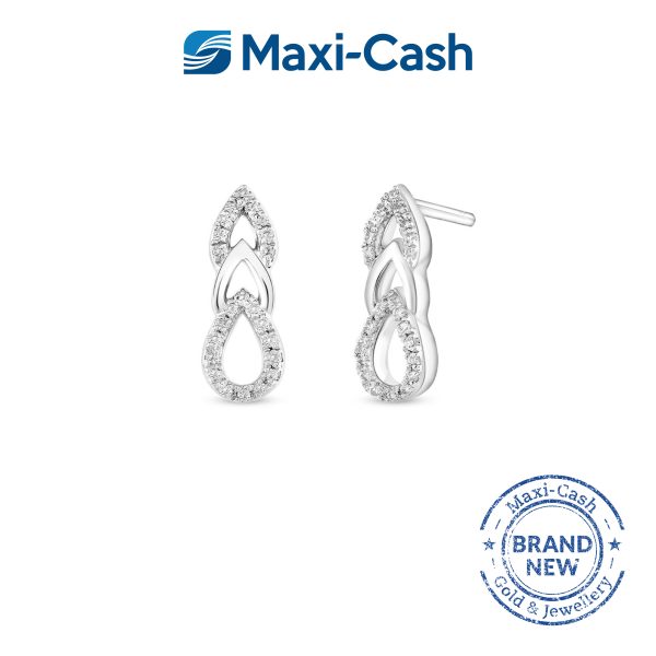 Diamond Trio Link Diamond Earrings in 18K White Gold