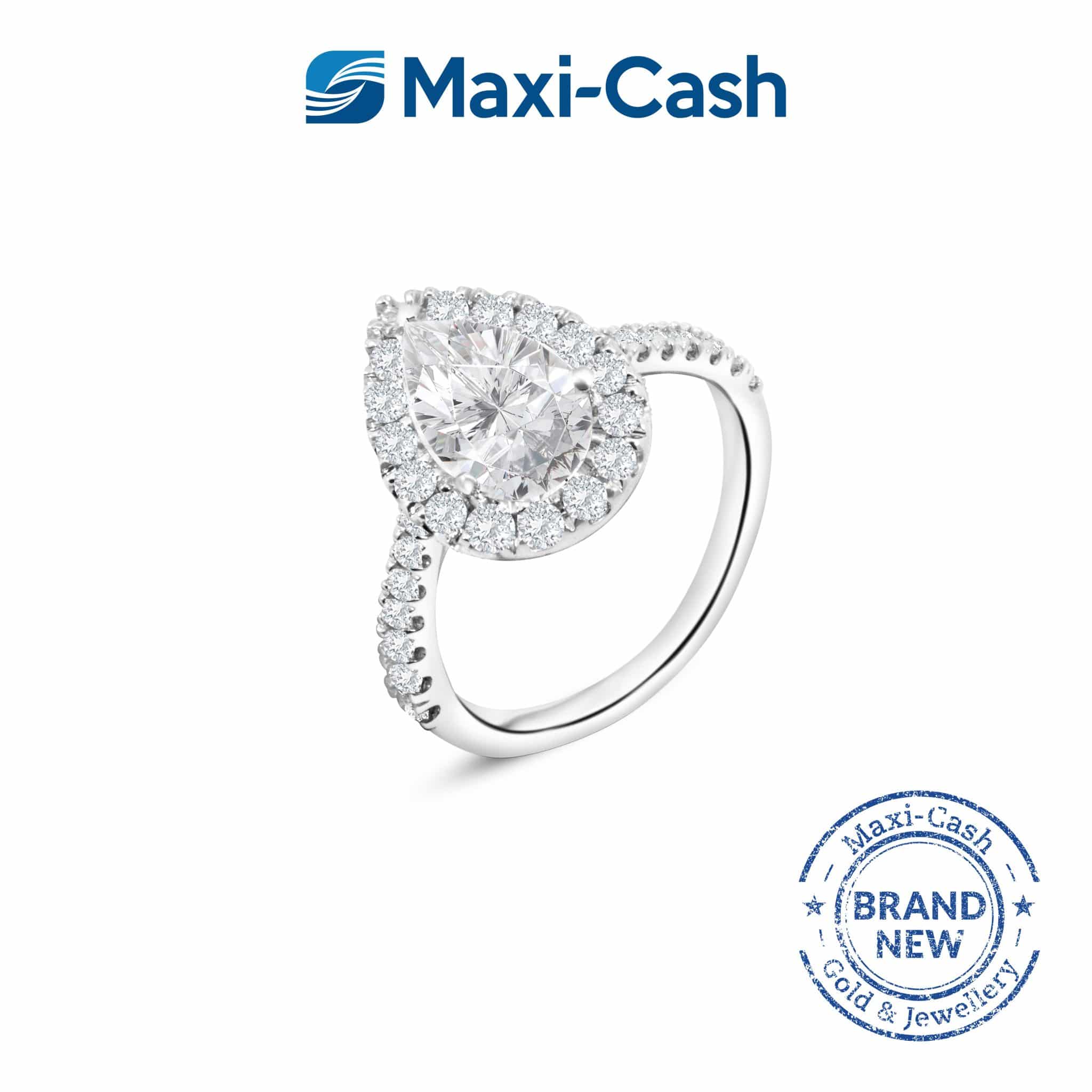 True Carat Diamond Nuevo Pear Radiance Ring in 18K White Gold