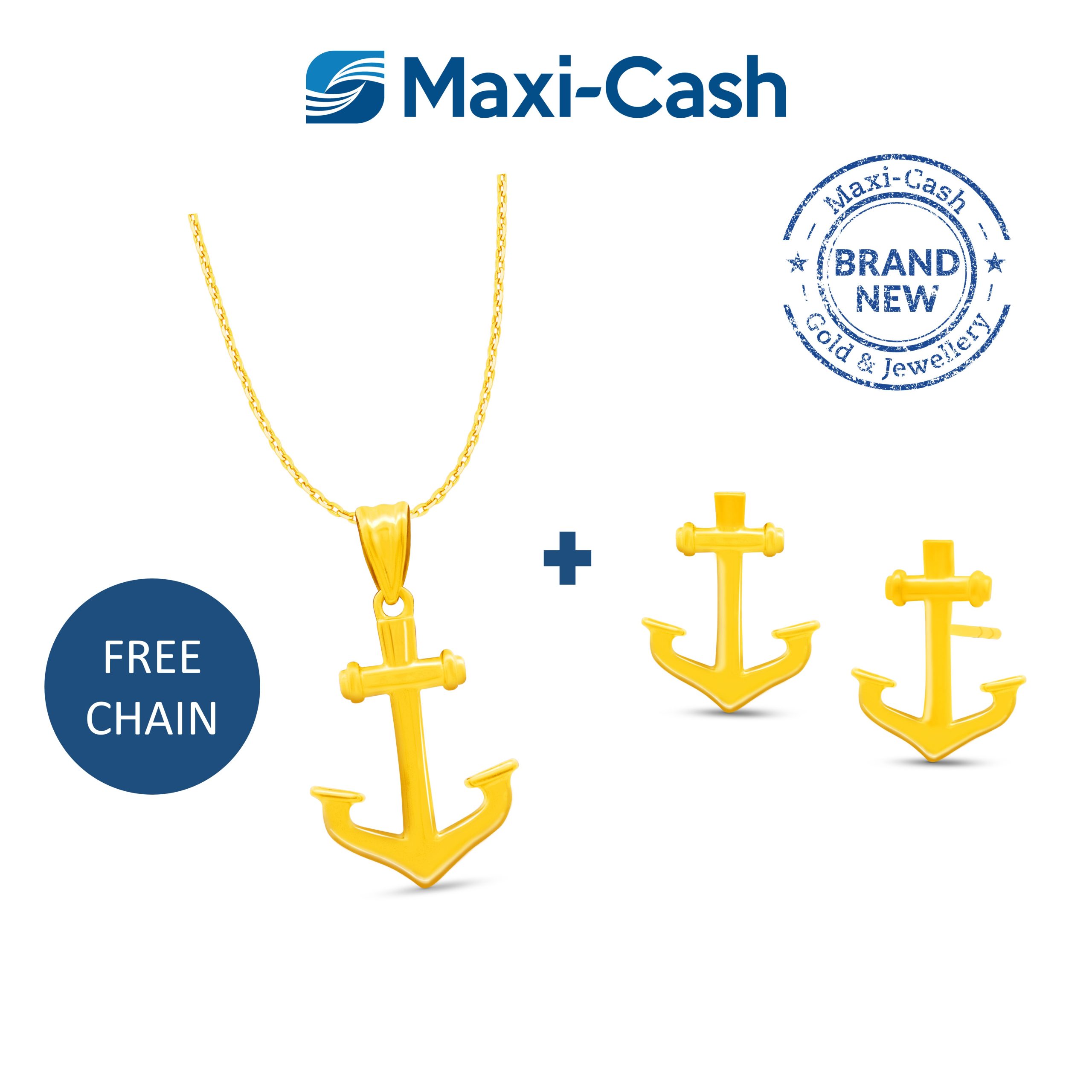 Golden Anchor Pendant and Earrings Bundle Deal