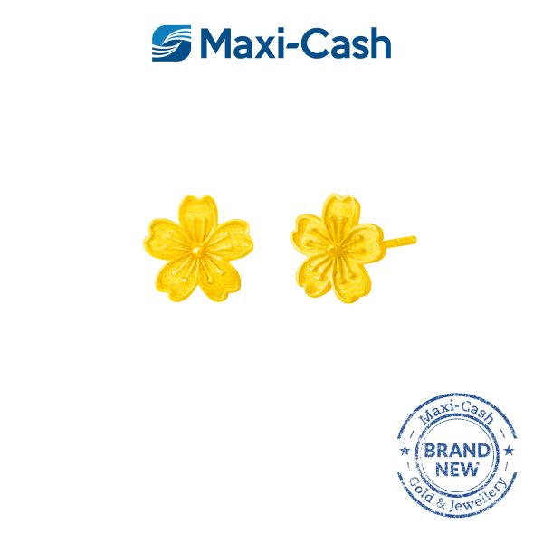 Sweet Cherry Blossom Flower Earrings in 999 Gold